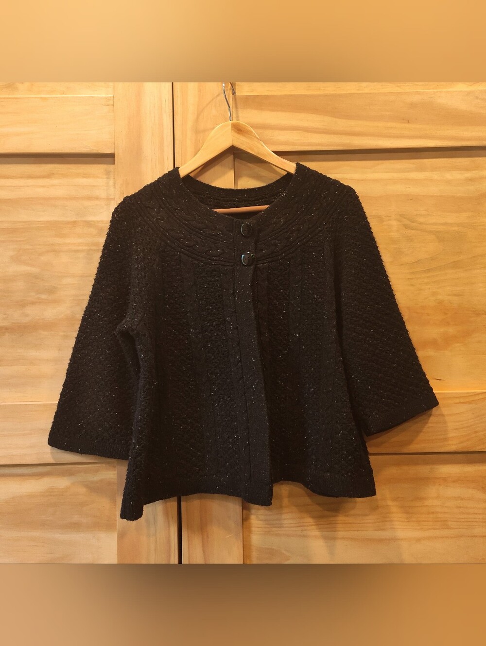 croft & barrow Fall Transition Black 3/4 Wide Sleeve Textured Knit Cardigan | Lg - Picture 1 of 6